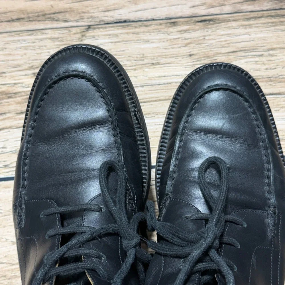 Bally Nokor Boots Men 10.5‎ D Black Leather Lace Up Side Zip Moc Toe Lug Sole